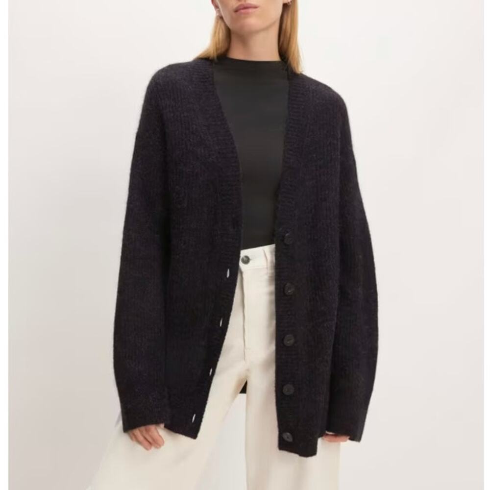 NWT Everlane The Oversized Alpaca Cardigan in Heather Black